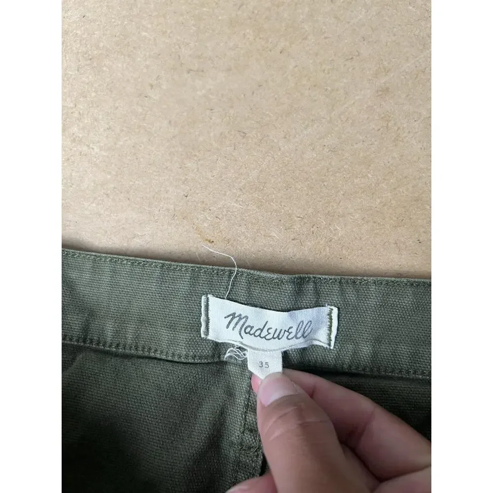 Madewell Pants Womens 33 Green Cropped Wide-Leg Twill Pockets Stretch Button-Fly